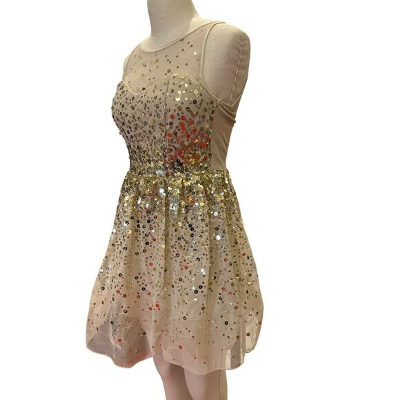 Sparkling Delias Gold Sequin Fit Flare Golden Sequined Dress Short Formal Cockta - Picture 4 of 7